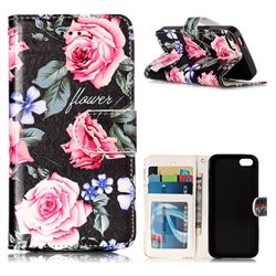 Peony 3D Relief Oil PU Leather Wallet Case for iPhone SE 5s 5
