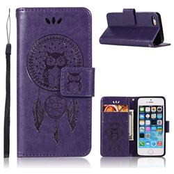 Intricate Embossing Owl Campanula Leather Wallet Case for iPhone SE 5s 5 - Purple