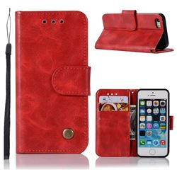 Luxury Retro Leather Wallet Case for iPhone SE 5s 5 - Red