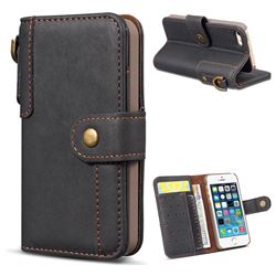 Retro Luxury Cowhide Leather Wallet Case for iPhone SE 5s 5 - Black