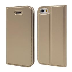 Ultra Slim Card Magnetic Automatic Suction Leather Wallet Case for iPhone SE 5s 5 - Champagne