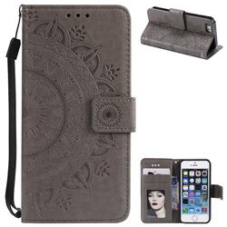 Intricate Embossing Datura Leather Wallet Case for iPhone SE 5s 5 - Gray