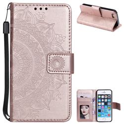 Intricate Embossing Datura Leather Wallet Case for iPhone SE 5s 5 - Rose Gold