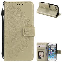 Intricate Embossing Datura Leather Wallet Case for iPhone SE 5s 5 - Golden
