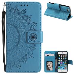 Intricate Embossing Datura Leather Wallet Case for iPhone SE 5s 5 - Blue