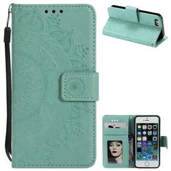Intricate Embossing Datura Leather Wallet Case for iPhone SE 5s 5 - Mint Green