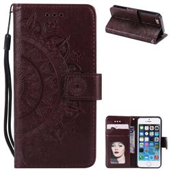 Intricate Embossing Datura Leather Wallet Case for iPhone SE 5s 5 - Brown