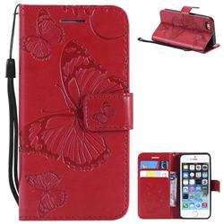 Embossing 3D Butterfly Leather Wallet Case for iPhone SE 5s 5 - Red