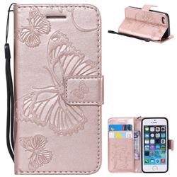 Embossing 3D Butterfly Leather Wallet Case for iPhone SE 5s 5 - Rose Gold