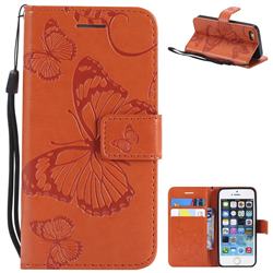 Embossing 3D Butterfly Leather Wallet Case for iPhone SE 5s 5 - Orange