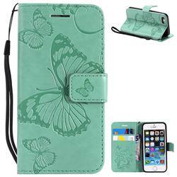 Embossing 3D Butterfly Leather Wallet Case for iPhone SE 5s 5 - Green