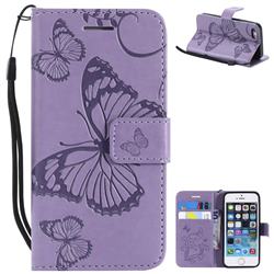 Embossing 3D Butterfly Leather Wallet Case for iPhone SE 5s 5 - Purple