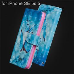 Blue Sea Butterflies 3D Painted Leather Wallet Case for iPhone SE 5s 5