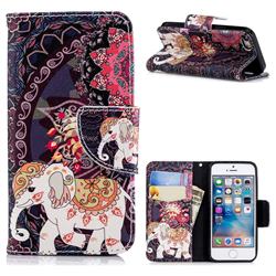 Totem Flower Elephant Leather Wallet Case for iPhone SE 5s 5