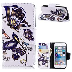 Butterflies and Flowers Leather Wallet Case for iPhone SE 5s 5