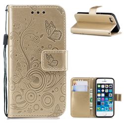 Intricate Embossing Butterfly Circle Leather Wallet Case for iPhone SE 5s 5 - Champagne