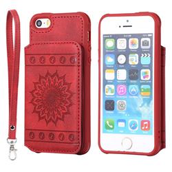 Luxury Embossing Sunflower Multifunction Leather Back Cover for iPhone SE 5s 5 - Red