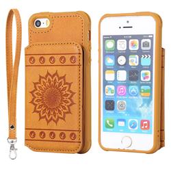 Luxury Embossing Sunflower Multifunction Leather Back Cover for iPhone SE 5s 5 - Brown