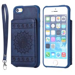 Luxury Embossing Sunflower Multifunction Leather Back Cover for iPhone SE 5s 5 - Blue
