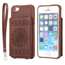 Luxury Embossing Sunflower Multifunction Leather Back Cover for iPhone SE 5s 5 - Coffee