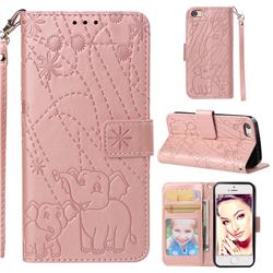 Embossing Fireworks Elephant Leather Wallet Case for iPhone SE 5s 5 - Rose Gold