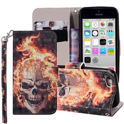 Flame Skull 3D Painted Leather Phone Wallet Case Cover for iPhone SE 5s 5