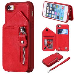 Classic Luxury Buckle Zipper Anti-fall Leather Phone Back Cover for iPhone SE 5s 5 - Red