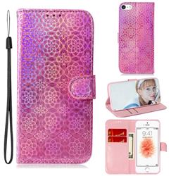 Laser Circle Shining Leather Wallet Phone Case for iPhone SE 5s 5 - Pink