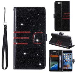 Retro Stitching Glitter Leather Wallet Phone Case for iPhone SE 5s 5 - Black