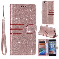 Retro Stitching Glitter Leather Wallet Phone Case for iPhone SE 5s 5 - Rose Gold