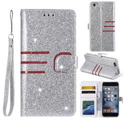 Retro Stitching Glitter Leather Wallet Phone Case for iPhone SE 5s 5 - Silver
