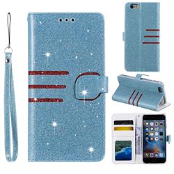 Retro Stitching Glitter Leather Wallet Phone Case for iPhone SE 5s 5 - Blue