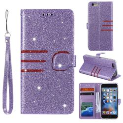 Retro Stitching Glitter Leather Wallet Phone Case for iPhone SE 5s 5 - Purple