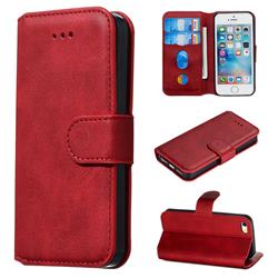Retro Calf Matte Leather Wallet Phone Case for iPhone SE 5s 5 - Red