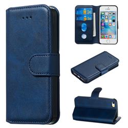 Retro Calf Matte Leather Wallet Phone Case for iPhone SE 5s 5 - Blue
