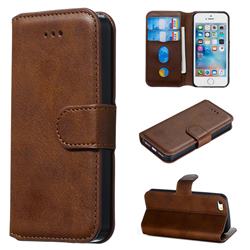 Retro Calf Matte Leather Wallet Phone Case for iPhone SE 5s 5 - Brown