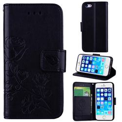 Embossing Rose Flower Leather Wallet Case for iPhone SE 5s 5 - Black