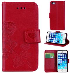 Embossing Rose Flower Leather Wallet Case for iPhone SE 5s 5 - Red