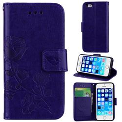 Embossing Rose Flower Leather Wallet Case for iPhone SE 5s 5 - Purple