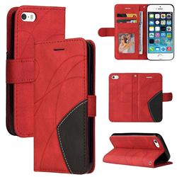 Luxury Two-color Stitching Leather Wallet Case Cover for iPhone SE 5s 5 - Red