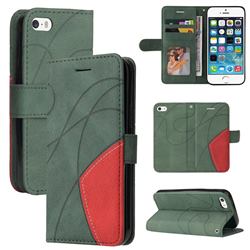 Luxury Two-color Stitching Leather Wallet Case Cover for iPhone SE 5s 5 - Green