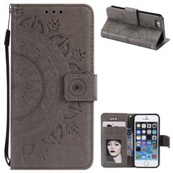Intricate Embossing Datura Leather Wallet Case for iPhone 5c - Gray