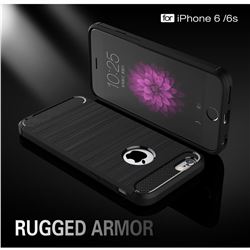 Luxury Carbon Fiber Brushed Wire Drawing Silicone TPU Back Cover for iPhone 6s 6 6G(4.7 inch) (Black)