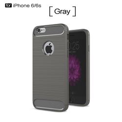 Luxury Carbon Fiber Brushed Wire Drawing Silicone TPU Back Cover for iPhone 6s 6 6G(4.7 inch) (Gray)