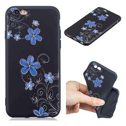 Little Blue Flowers 3D Embossed Relief Black TPU Cell Phone Back Cover for iPhone 6s 6 6G(4.7 inch)