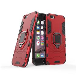 Black Panther Armor Metal Ring Grip Shockproof Dual Layer Rugged Hard Cover for iPhone 6s 6 6G(4.7 inch) - Red