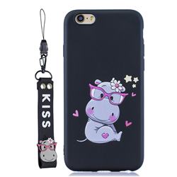 Black Flower Hippo Soft Kiss Candy Hand Strap Silicone Case for iPhone 6s 6 6G(4.7 inch)