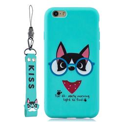 Green Glasses Dog Soft Kiss Candy Hand Strap Silicone Case for iPhone 6s 6 6G(4.7 inch)
