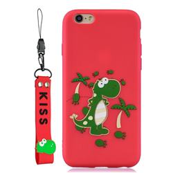Red Dinosaur Soft Kiss Candy Hand Strap Silicone Case for iPhone 6s 6 6G(4.7 inch)