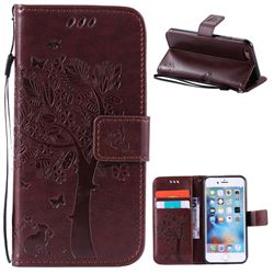 Embossing Butterfly Tree Leather Wallet Case for iPhone 6s 6 (4.7 inch) - Coffee